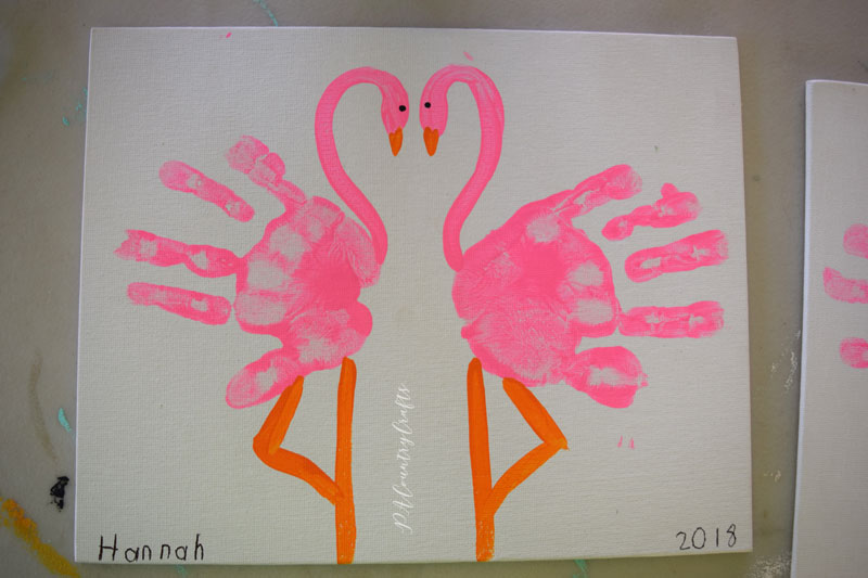 Preschool art project- handprint flamingos!