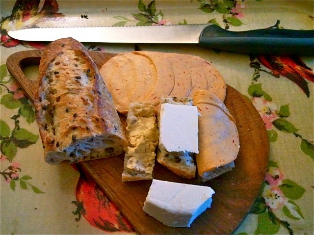 Baguette, Vegan Cheese, Vegan Deli Meat, Olive Spread, Enforced Arch