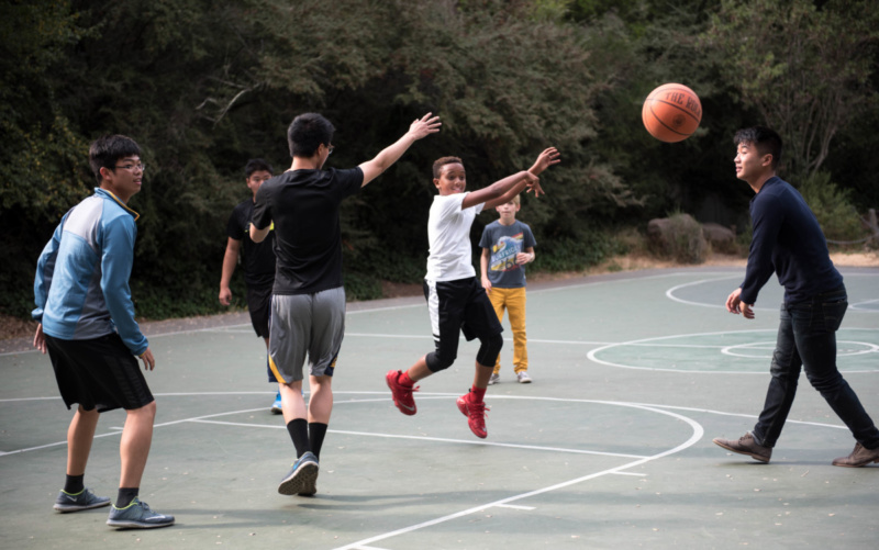 Playing basketball with kids