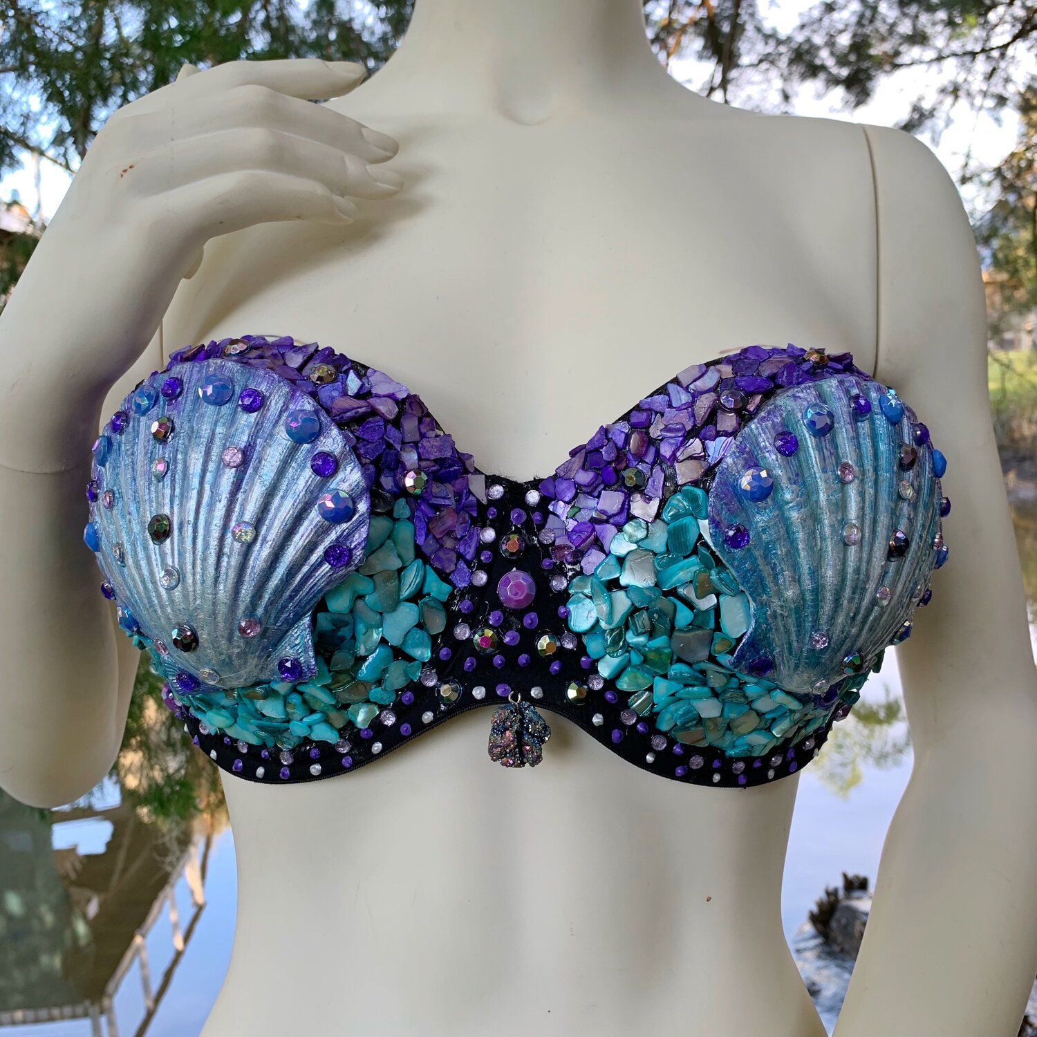 Ready to Ship - Galactic Breast-tastic Purple, Blue and Teal Seashell Top —  Squatch & Siren