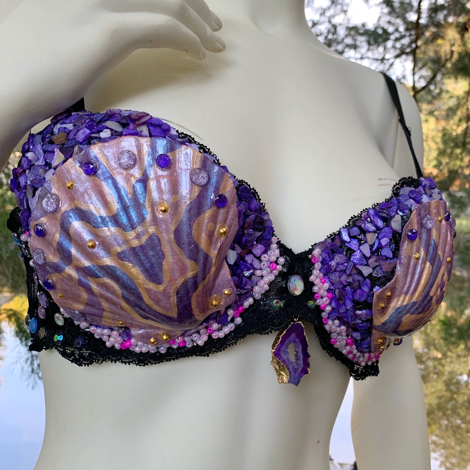 Swim Top - Mermaid in Love Seashell Mesh Swim Tank in Purple