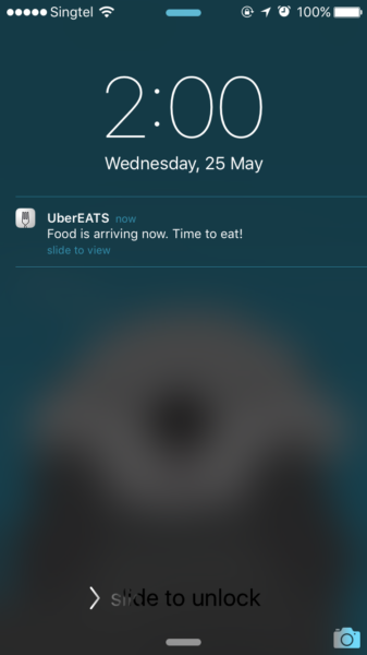 UberEATS Singapore - Push Notification on Arrival