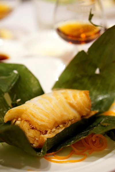 Shang Palace - Martell Pairing Menu - Steamed Layered Cod Fish, Glutinous Rice, Dried Scallop, Crab Meat, Bamboo Leaf
