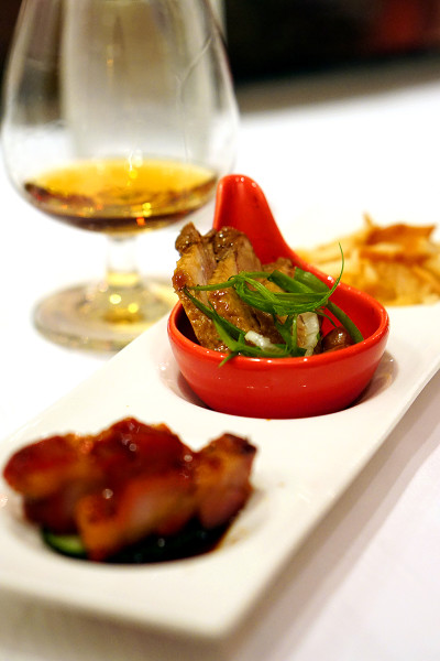 Shang Palace - Martell Pairing Menu - Starter of Honey-glazed Barbecued Kurobuta Pork. Braised Duck Meat, and Jelly Fish