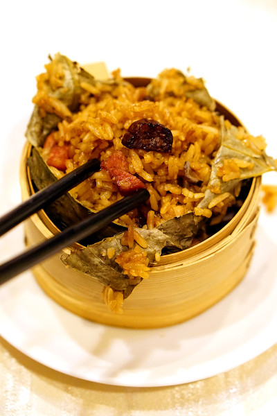 Chinese New Year 2016 - Wan Hao Chinese Restaurant, Singapore Marriott Tang Plaza Hotel - Glutinous Red Rice with Chinese Sausage, Dried Shrimps & Mushroom Closeup