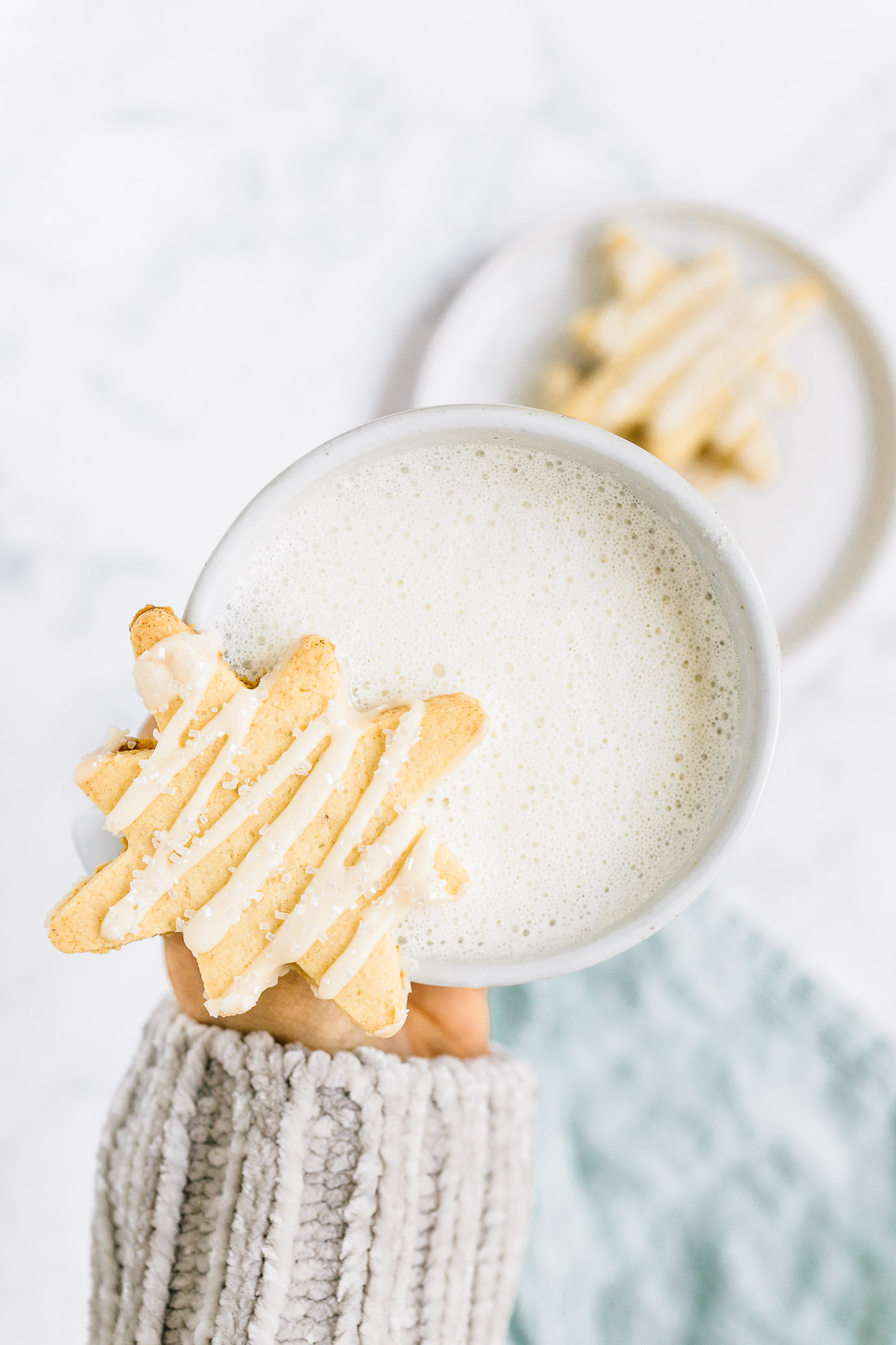 Almond flour sugar cookies with mug of milk