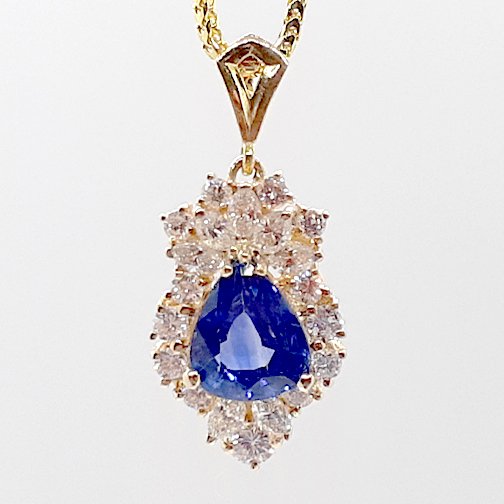 Blue Sapphire and Diamond 18K Gold Pendant - JEM242a — La Petit Fleur