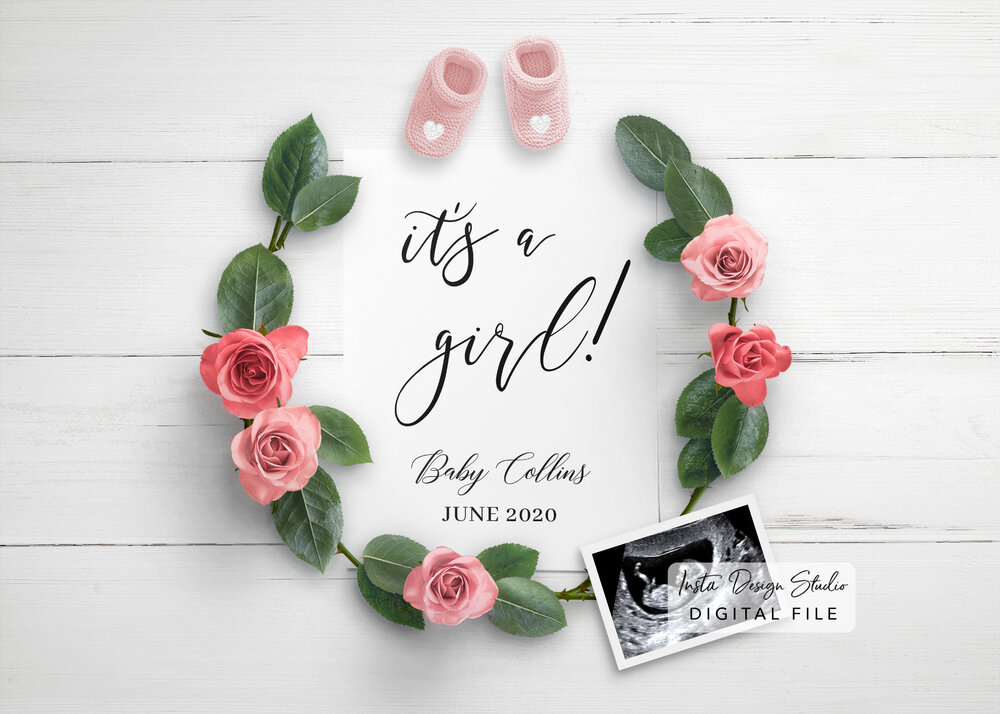 ITS A GIRL Gender reveal VIDEO pregnancy announcement  for Social Media customized digital baby announcement mp4 text share Instagram feed