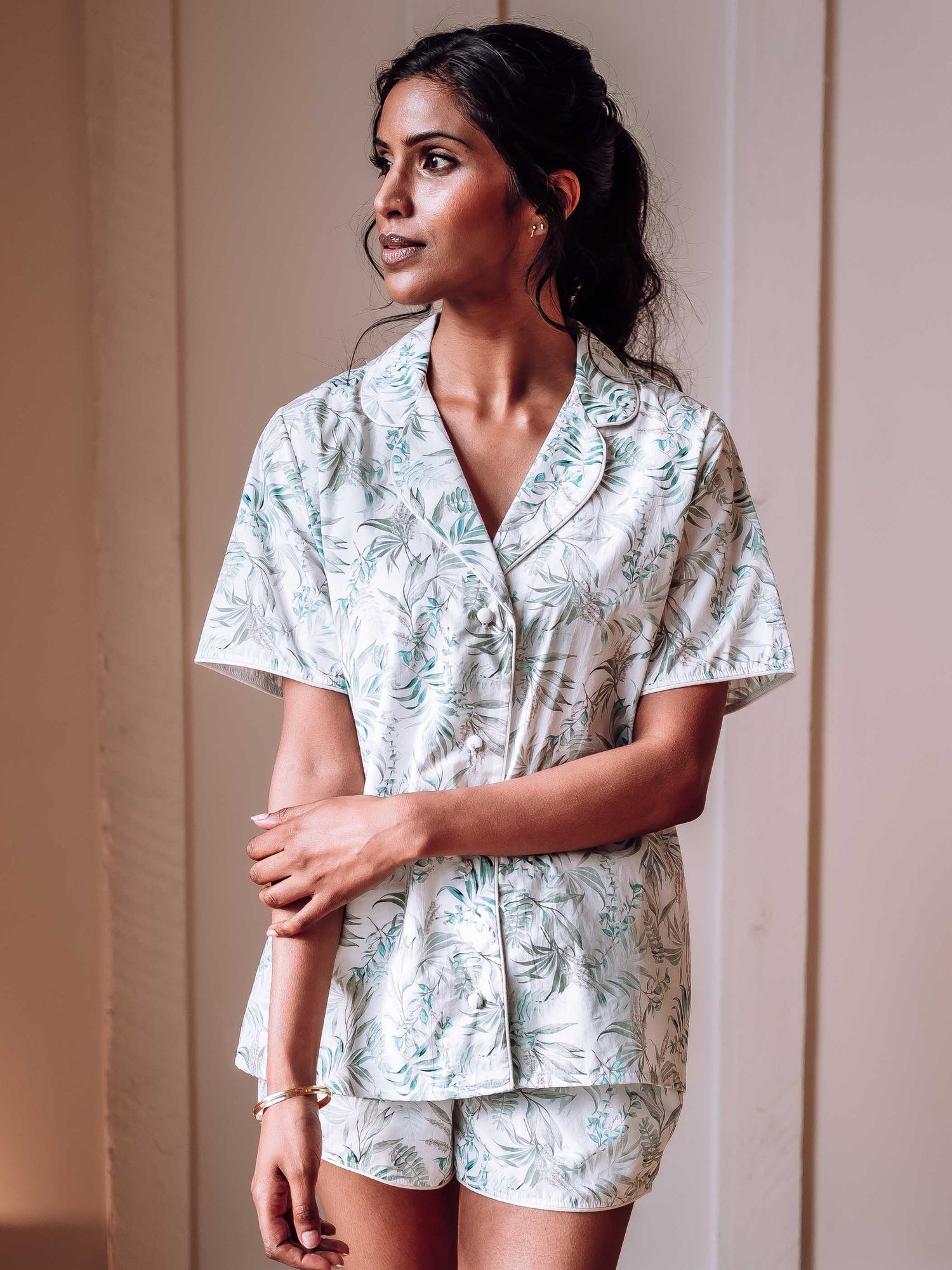 Luxury Short Pyjama Set Organic Cotton Sage Botanical — MADE YOUR DAY