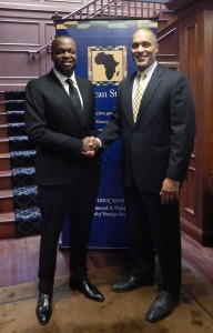 Professor Taylor with Nigerian oil and gas entrepreneur, Igho Sanomi, after an African Studies event at Georgetown. (Photo courtesy of the African Studies Program)