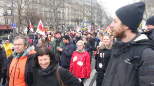 A crowd demonstrates against recent revisions to France's labor code.