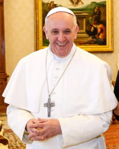 Pope Francis, pictured above, visited the Greek island of Lesvos on April 16. Source: Wikipedia