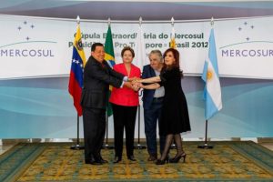 The four former presidents of Venezuela, Brazil, Uruguay and Argentina in a 2012 meeting of Mercosur
