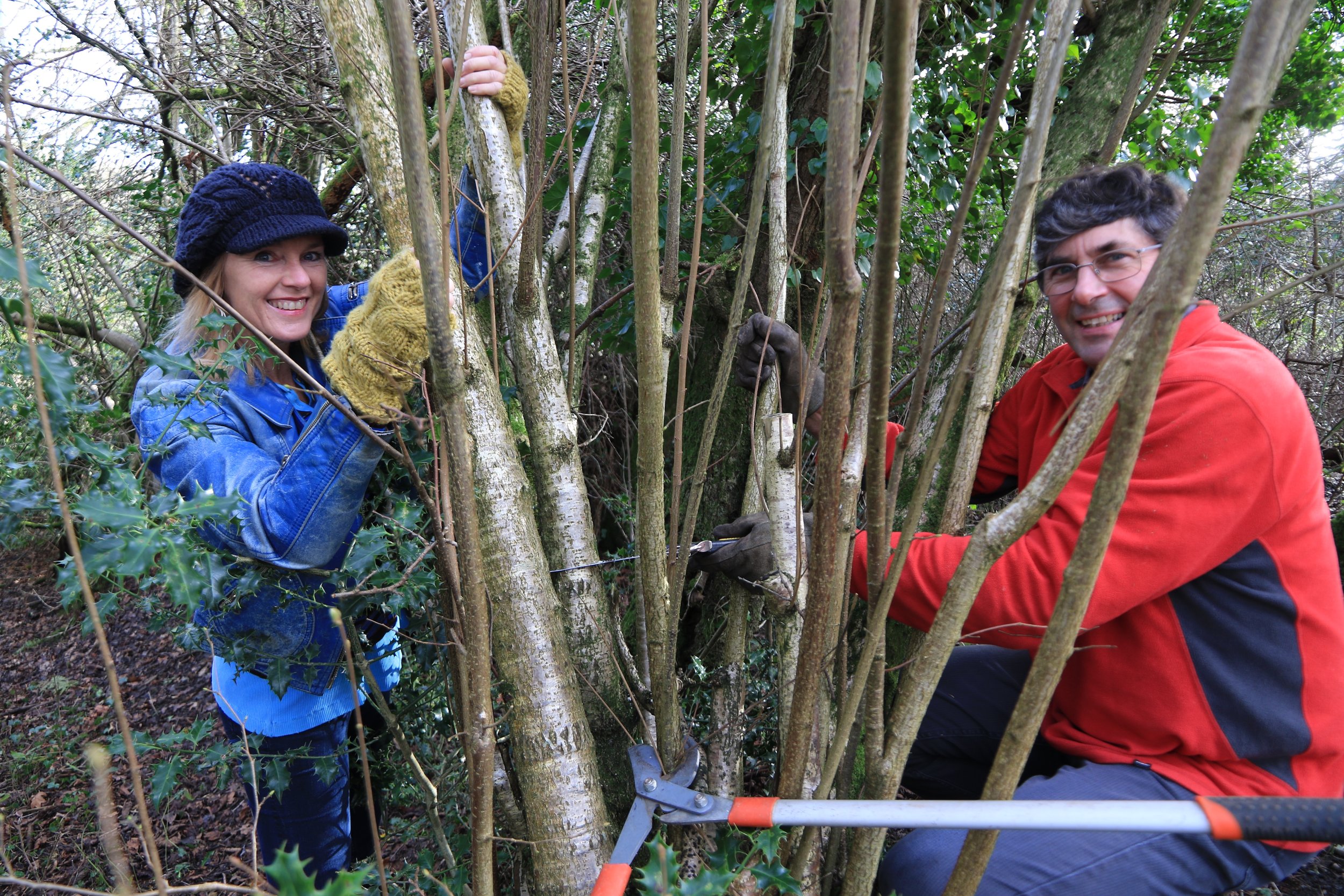 Me & Nick Weaver coppicing hazel for the canopy structure