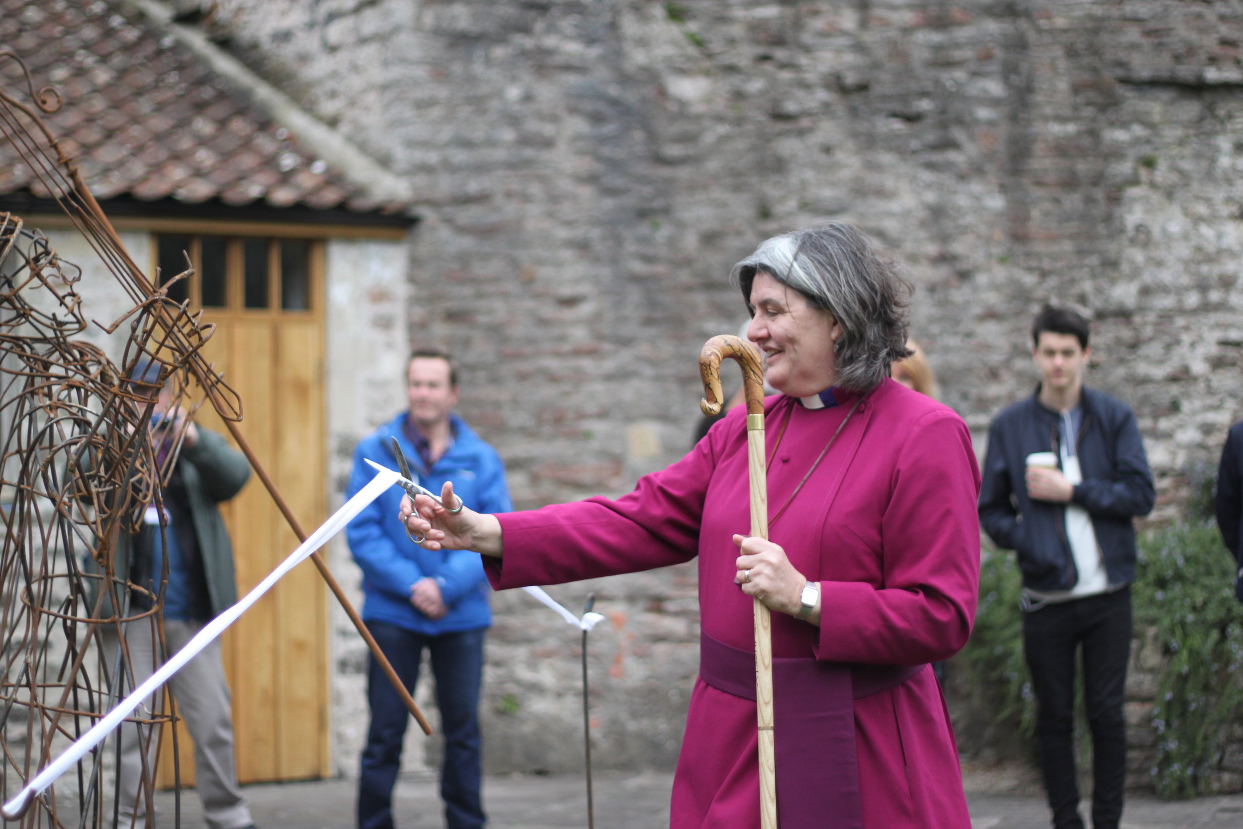 Bishop Ruth of Taunton unveiling the sculpture. Photo by Jonathan Sawyer