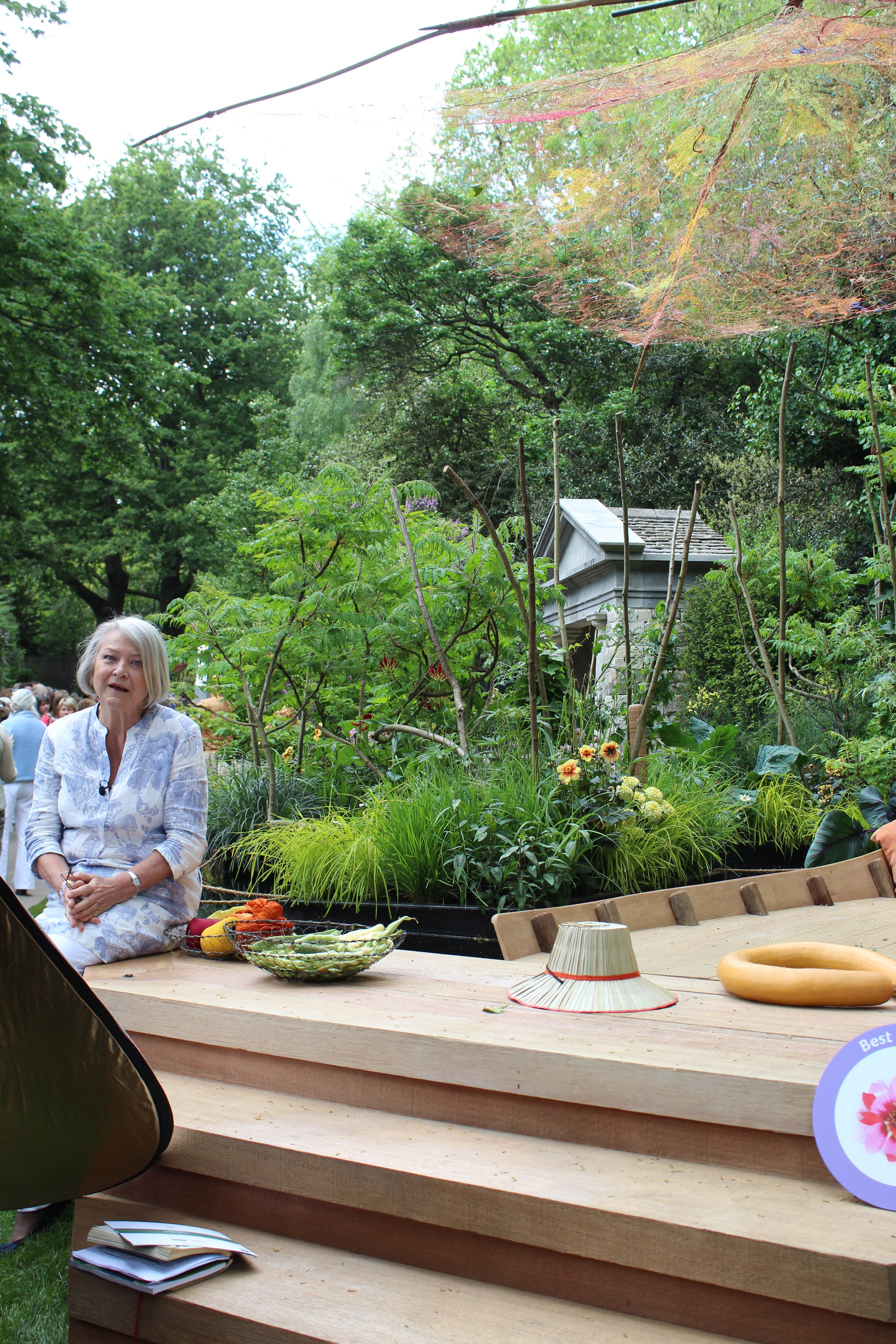 Kate Adie giving an interview by our garden