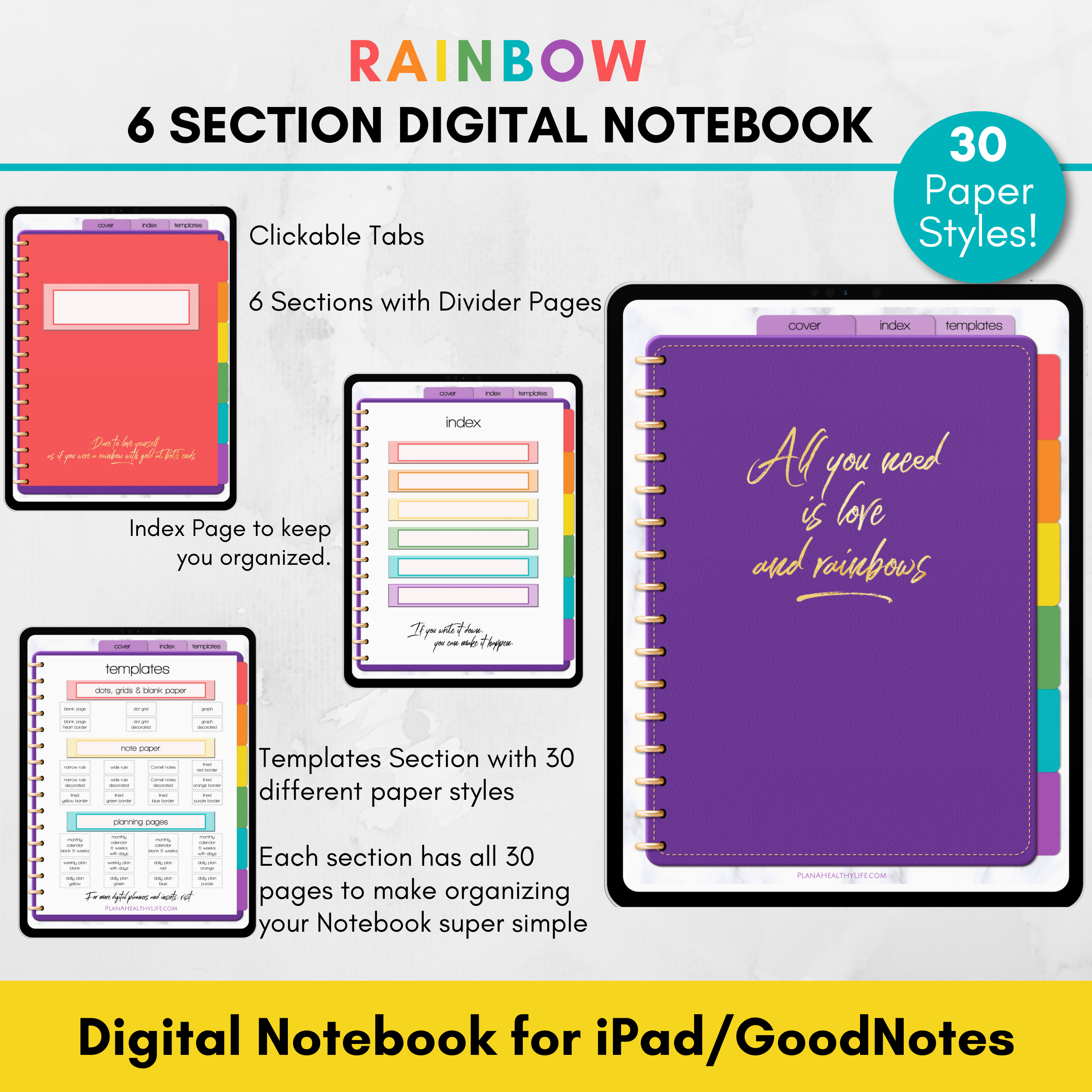 Simple Notebook Hyperlinked Tablet Notebook Dividers Notebook for iPad Digital Notebook Goodnotes Digital Notebook Tabs Summer Colors
