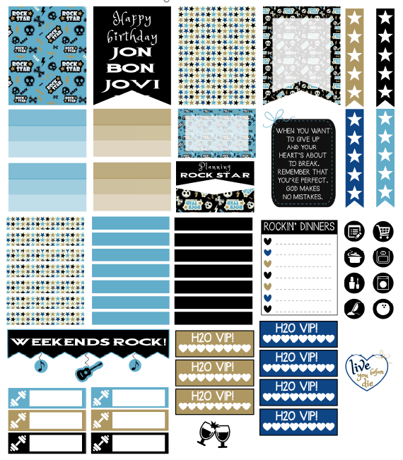 planner stickers, free printable, erin condren, life planner, bon jovi, rock star stickers