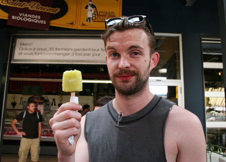 Lance, with a handmade pineapple-cilantro market popsicle.