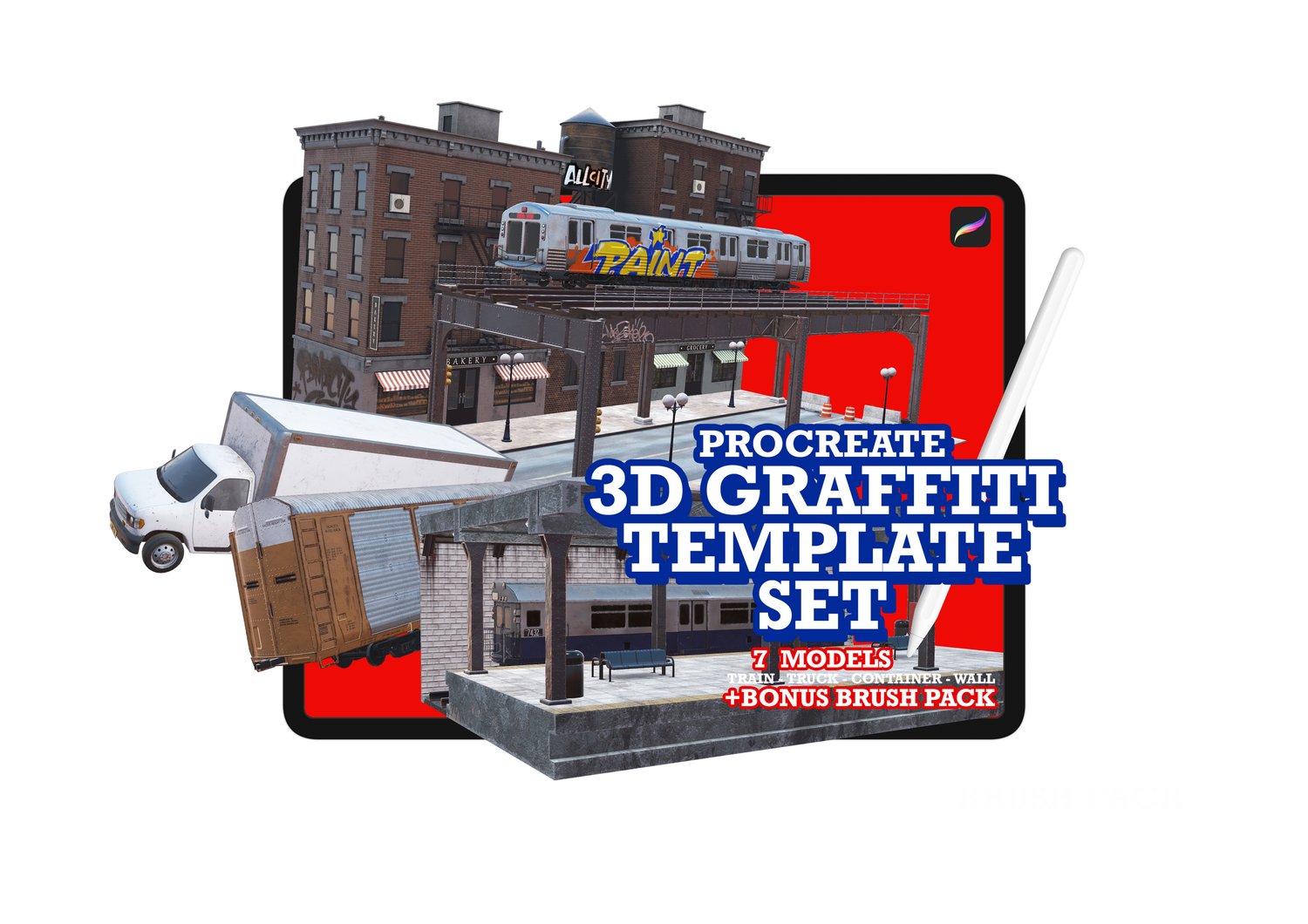 3d Graffiti Template Set for Procreate – Buy 3d Models Procreate Graffiti Train Template -Bakeroner — BAKERONER