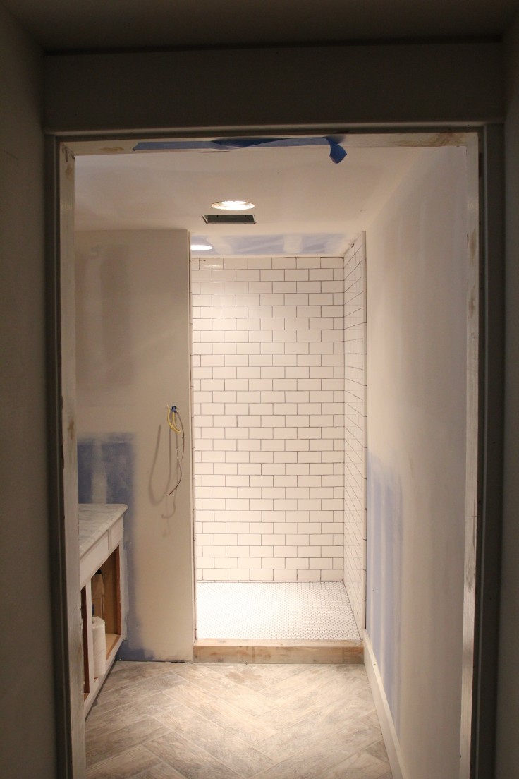 Basement Shower Tiled and Grouted