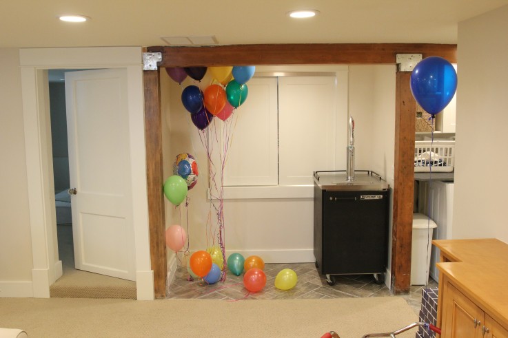 Basement Carpet and Paint - Balloons and Exposed Beam