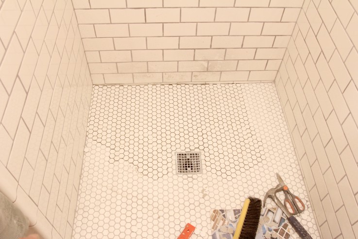 The Grit and Polish - hexagon tile shower floor re-do