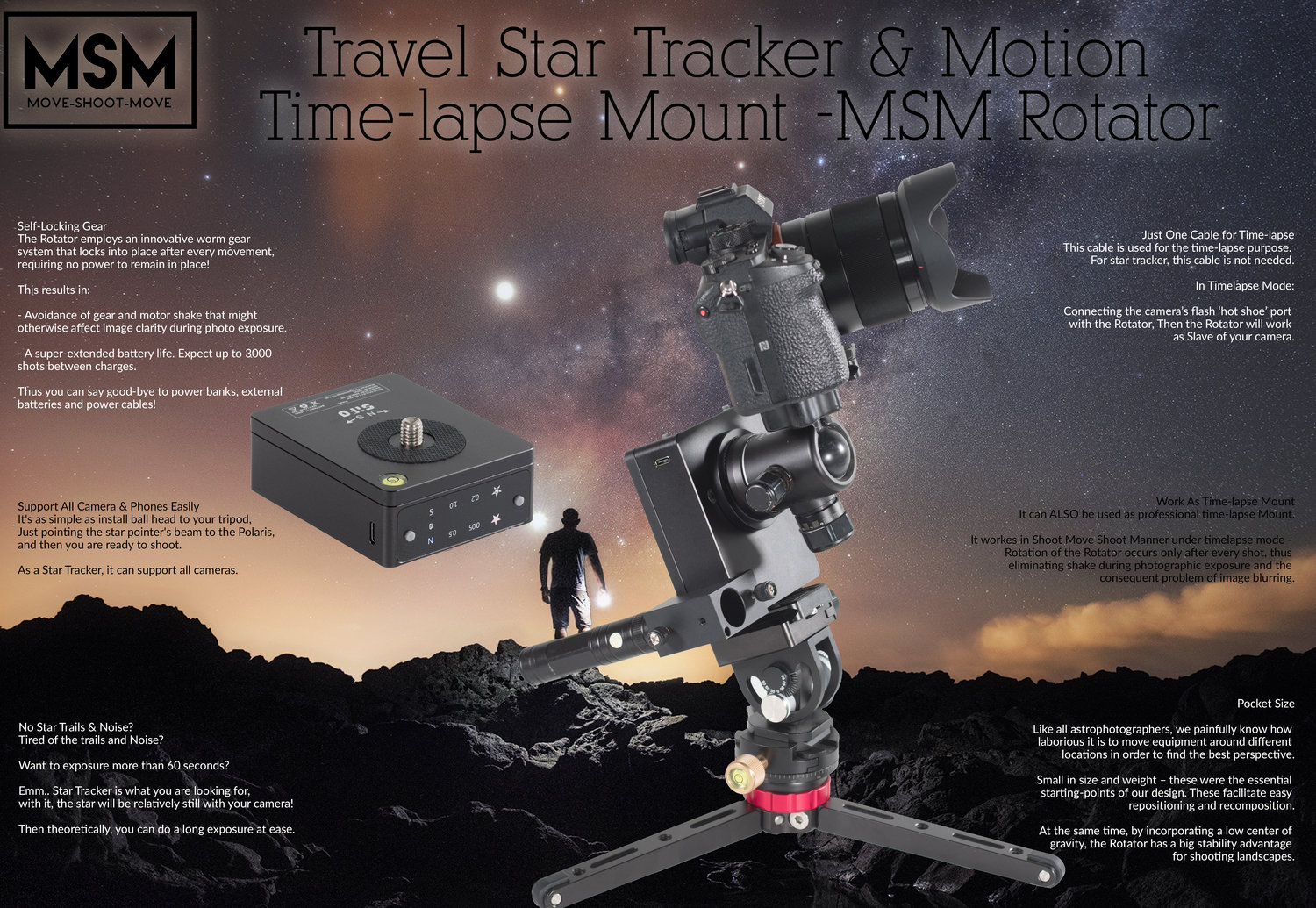 Tracker Only Portable & Easy to Use Equatorial Mount for Landscape Astrophotography 2 in 1 MOVE SHOOT MOVE Star Tracker and Passive Time Lapse Motion Control Rotator 