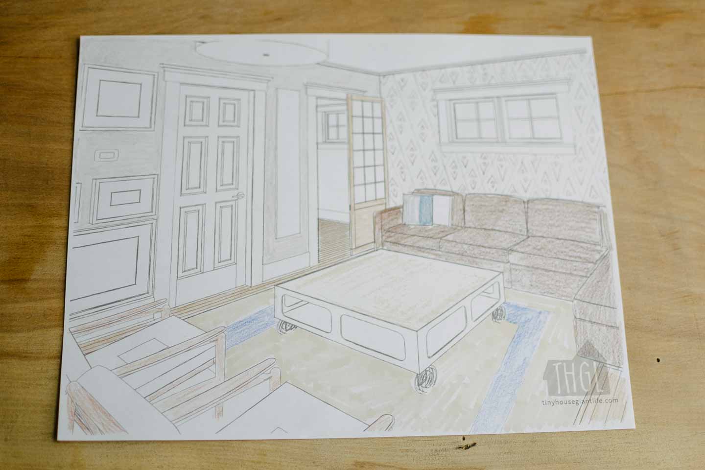 finished living room coloring page