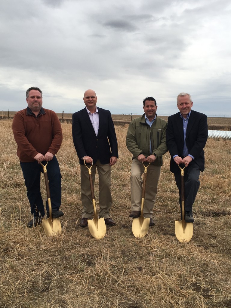 From left, Tom Kristensen, construction executive, Mortensen Construction, John Bridson, senior vice president, generation and marketing, Westar Energy, Eli Bosco, vice president, project development, Infinity  Wind Power, and Dave Lucas, regional vice president, Midwest field sales, Siemens Power Systems.