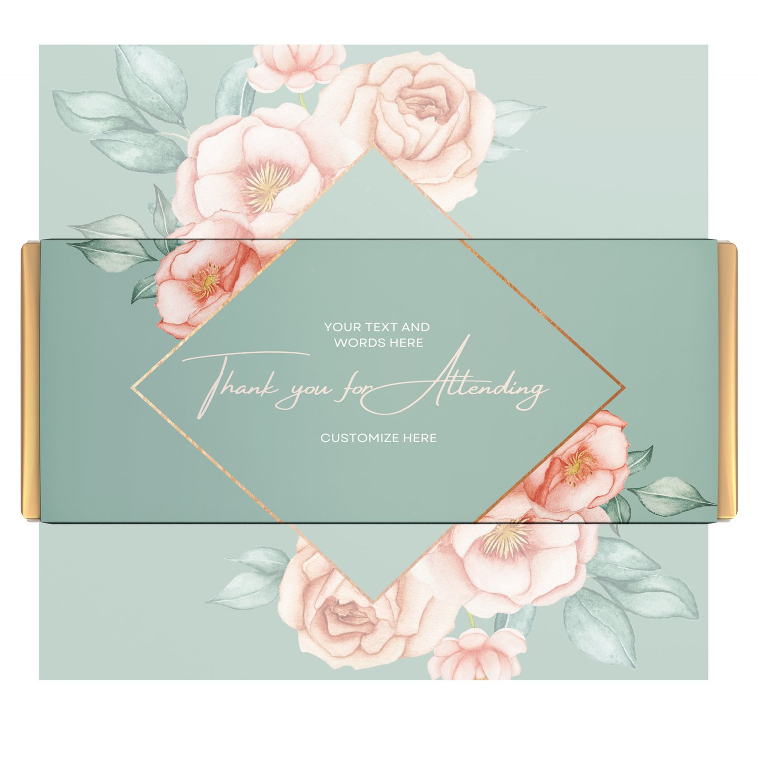 Teal and Gold Floral Design for 5x5 inch Chocolate Bar Labels