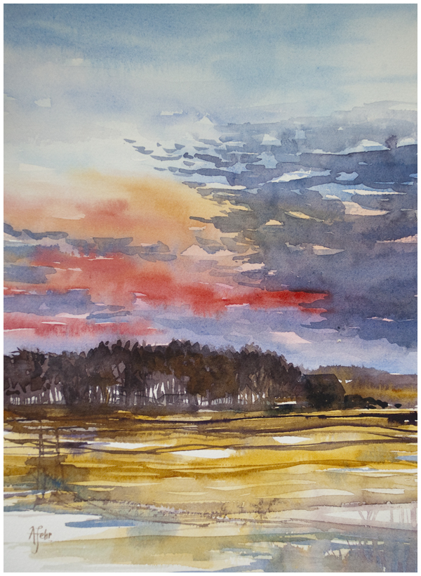 "Saskatchewan Sunset" watercolour painting by Angela Fehr | angelafehr.com