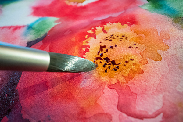 Red Floral in progress, watercolour by Angela Fehr