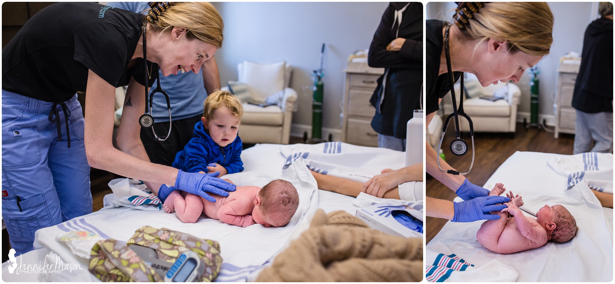 Big Brother gets to help during newborn exam at Baby + cO