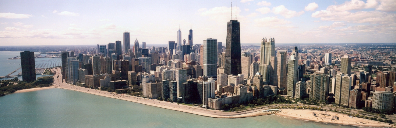 Chicago Panoramic Print of the Gold Coast Area — Chicago Skyline Framed  Photo