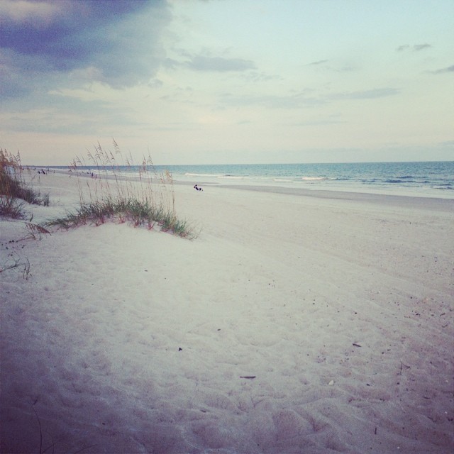 Taking a nice evening walk on the beach. This is living!
