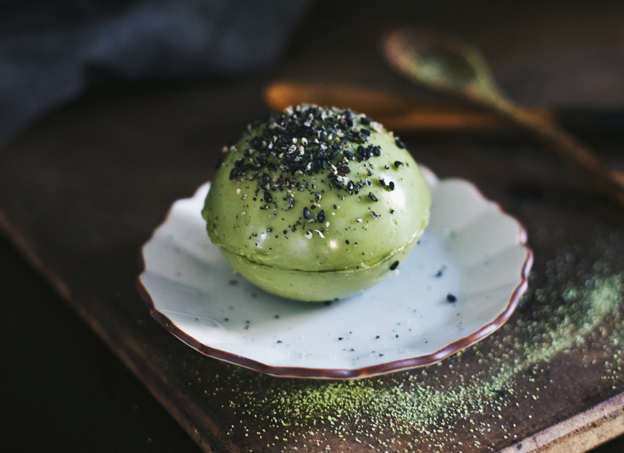 Matcha Green Tea Pudding Sphere | Dairy-Free | Dine X Design