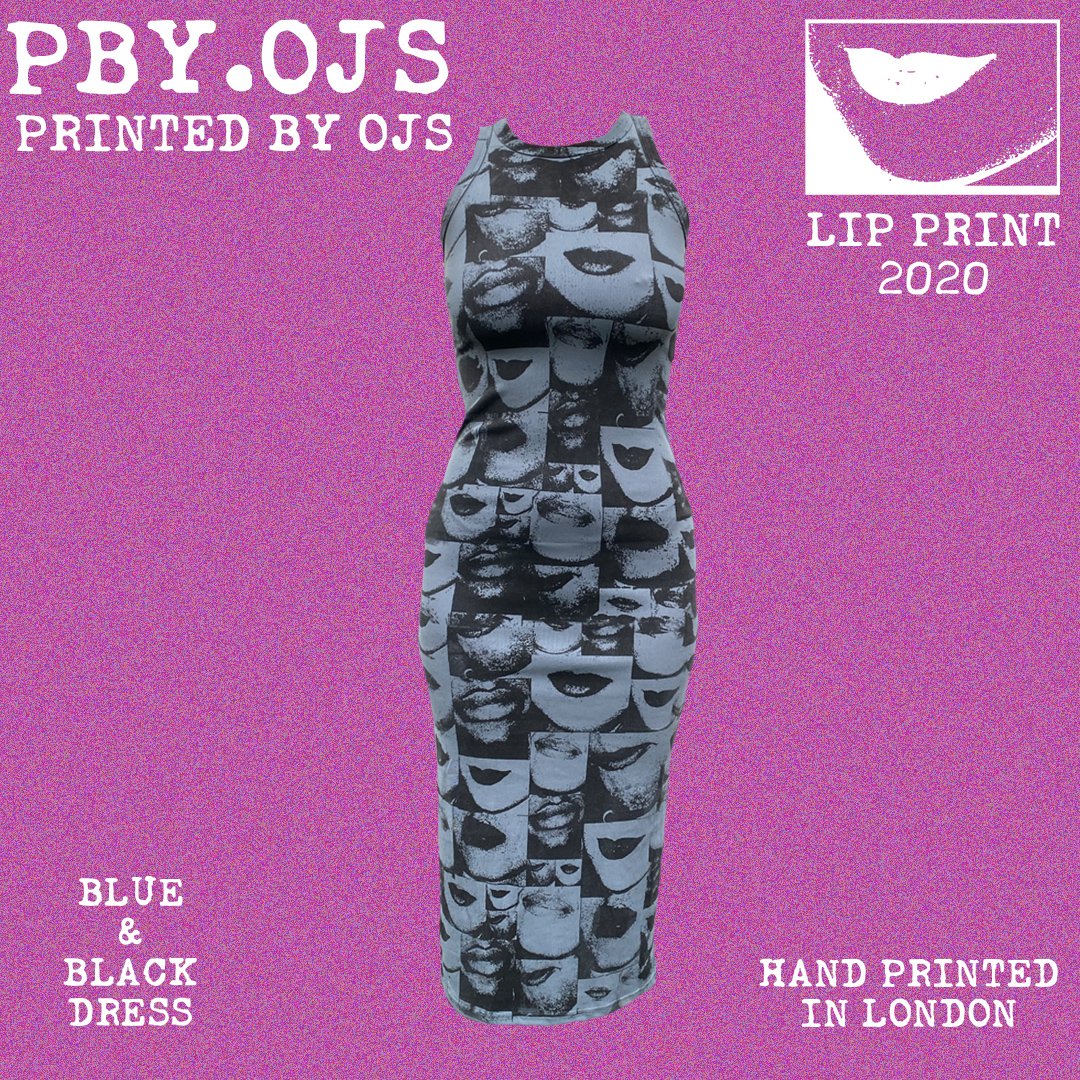 LIP PRINT BLUE & BLACK DRESS — PBY.OJS