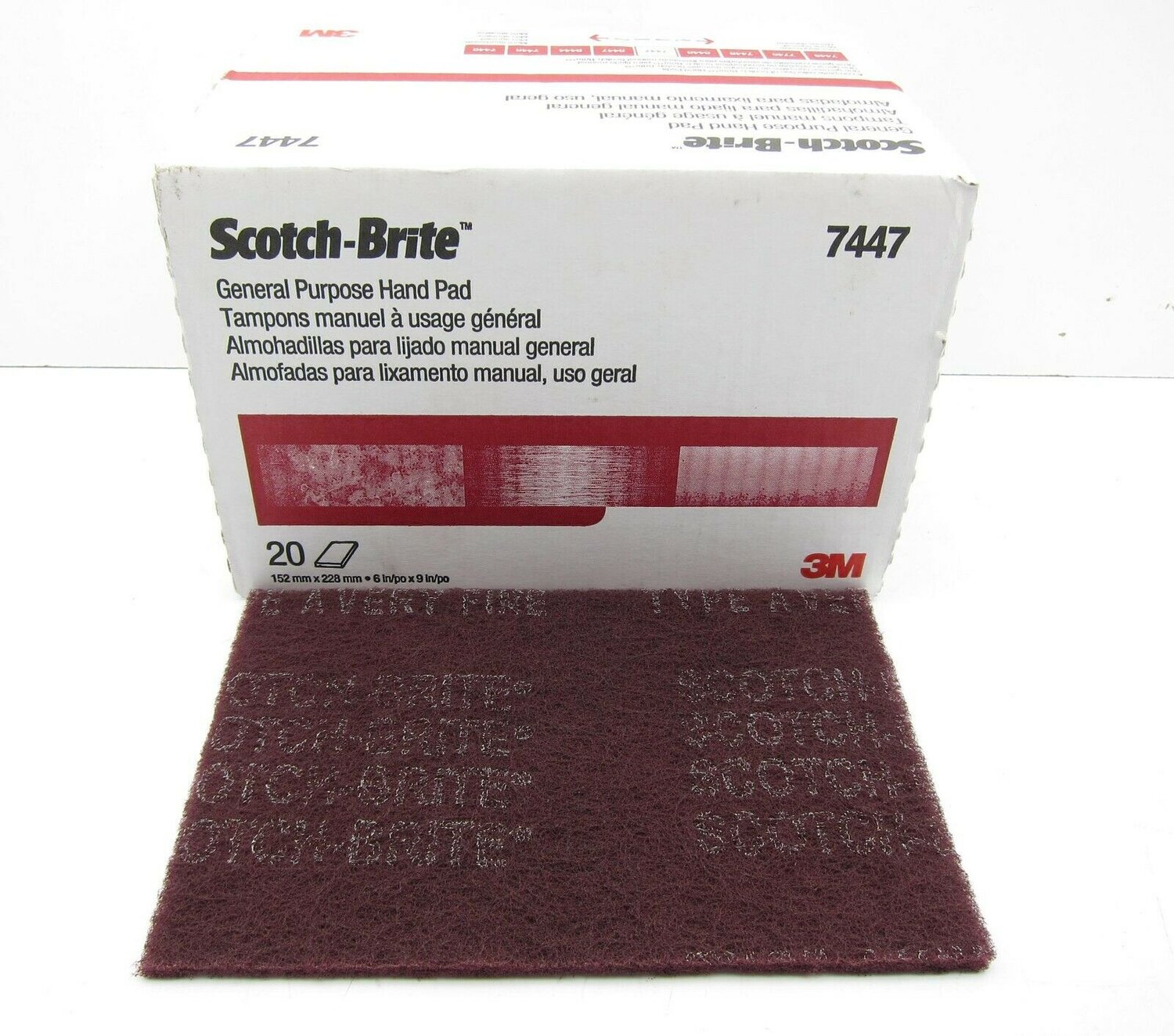 Very Fine grade 6 in x 9 in  20/Box 3M Scotch-Brite 64926 7447 PRO Hand Pads