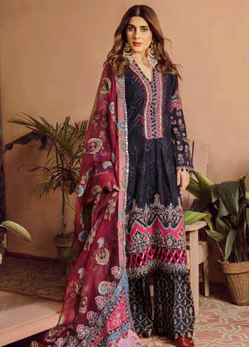 Pakistani Designer Sifona embroidered lawn 3 piece stitched outfit MEDIUM