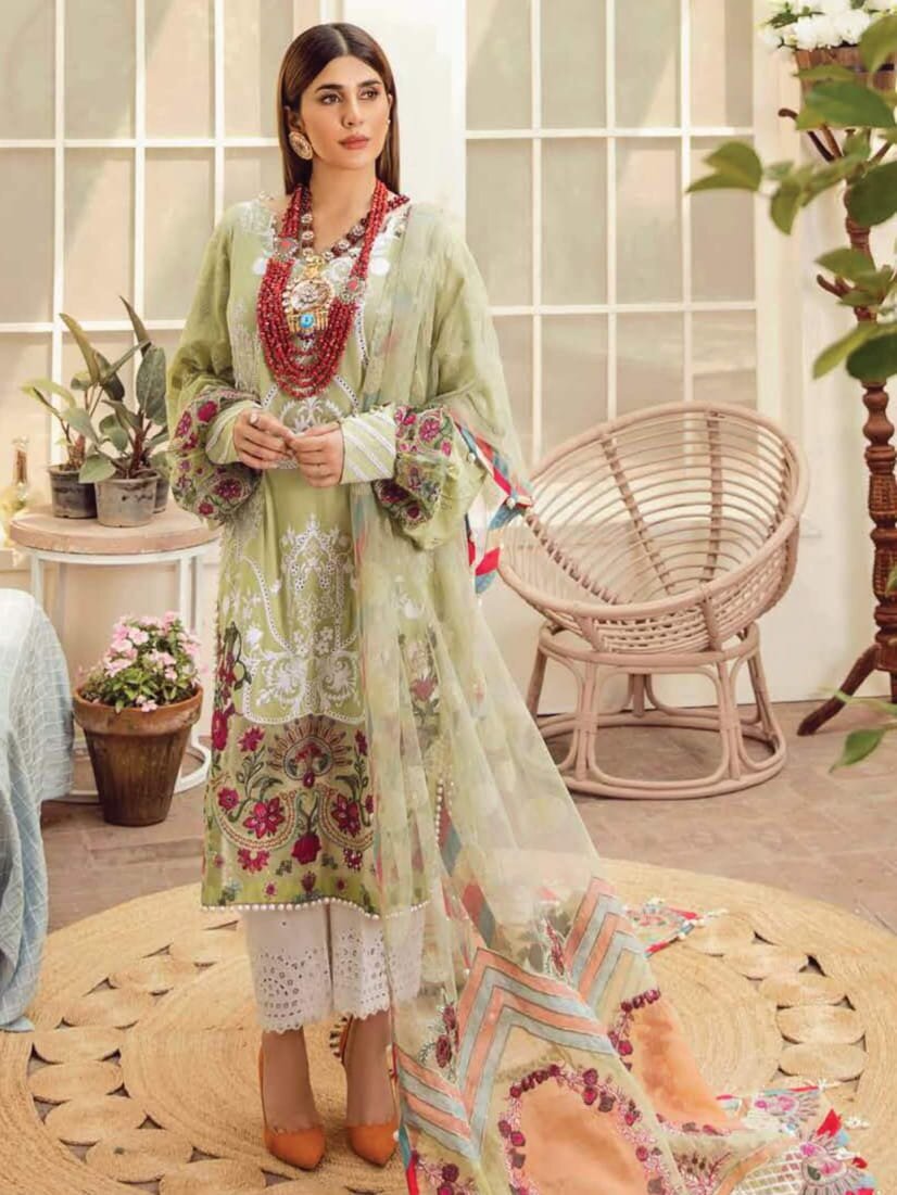 MEDIUM Pakistani Designer Sifona embroidered lawn 3 piece stitched outfit