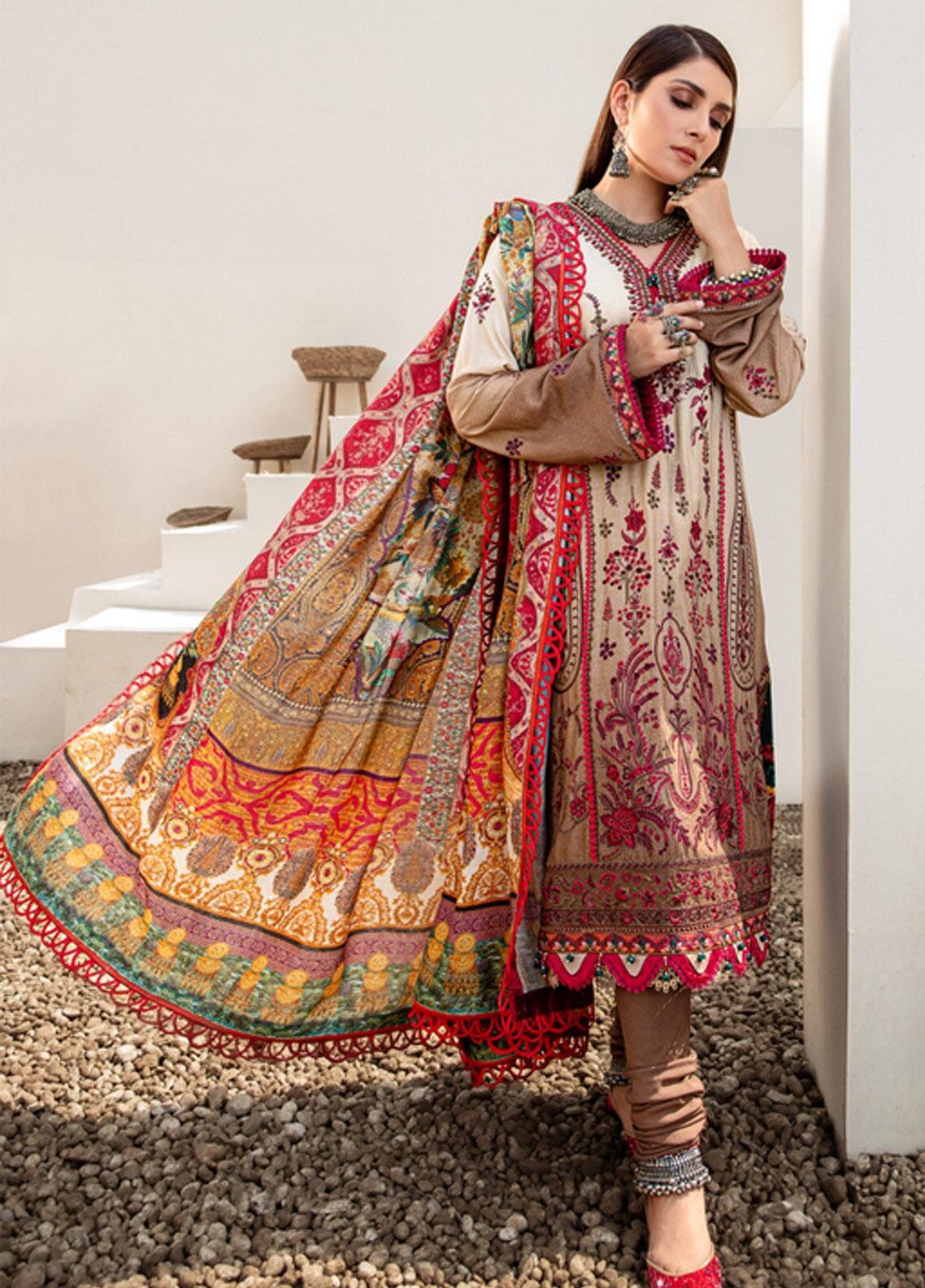 Pakistani Designer Embroidered Shalwar Kameez In Linen