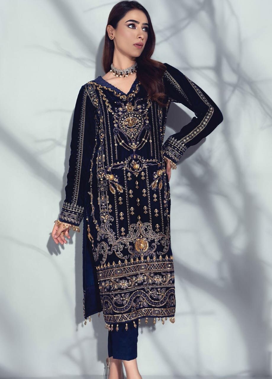 Maria B Velvet 2018 Collection Latest Embroidery Pakistani Shalwar Kameez Suit 