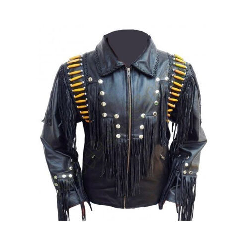 Native American Jacket Genuine Suede Leather Jacket with Fringe Cowboy Western Stylish Coat Black