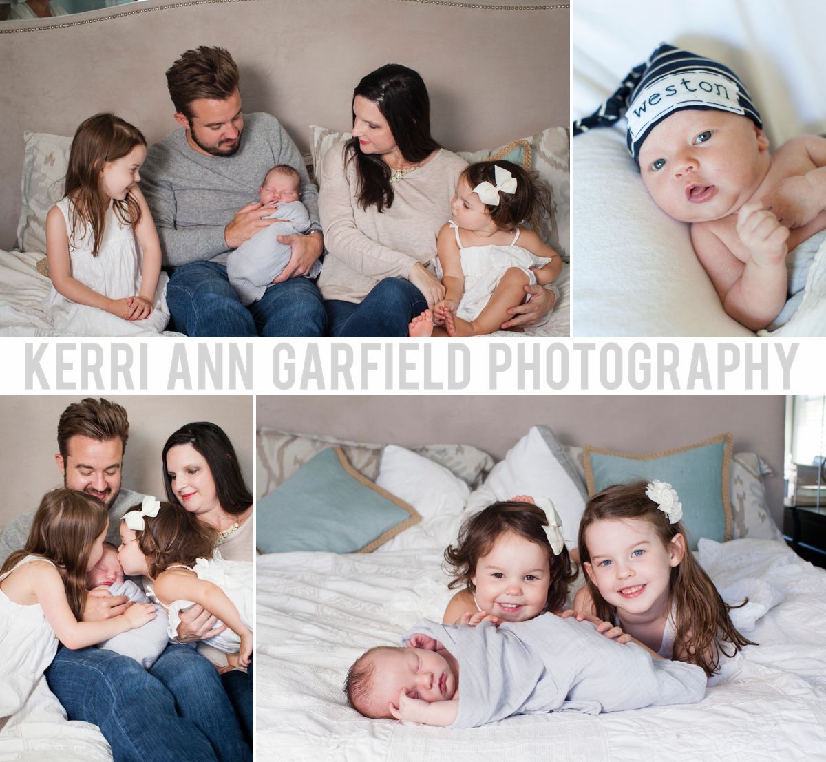 Baby Weston with Big Sisters and Mom and Dad by West Linn Photographer, Kerri Ann Garfield Photography