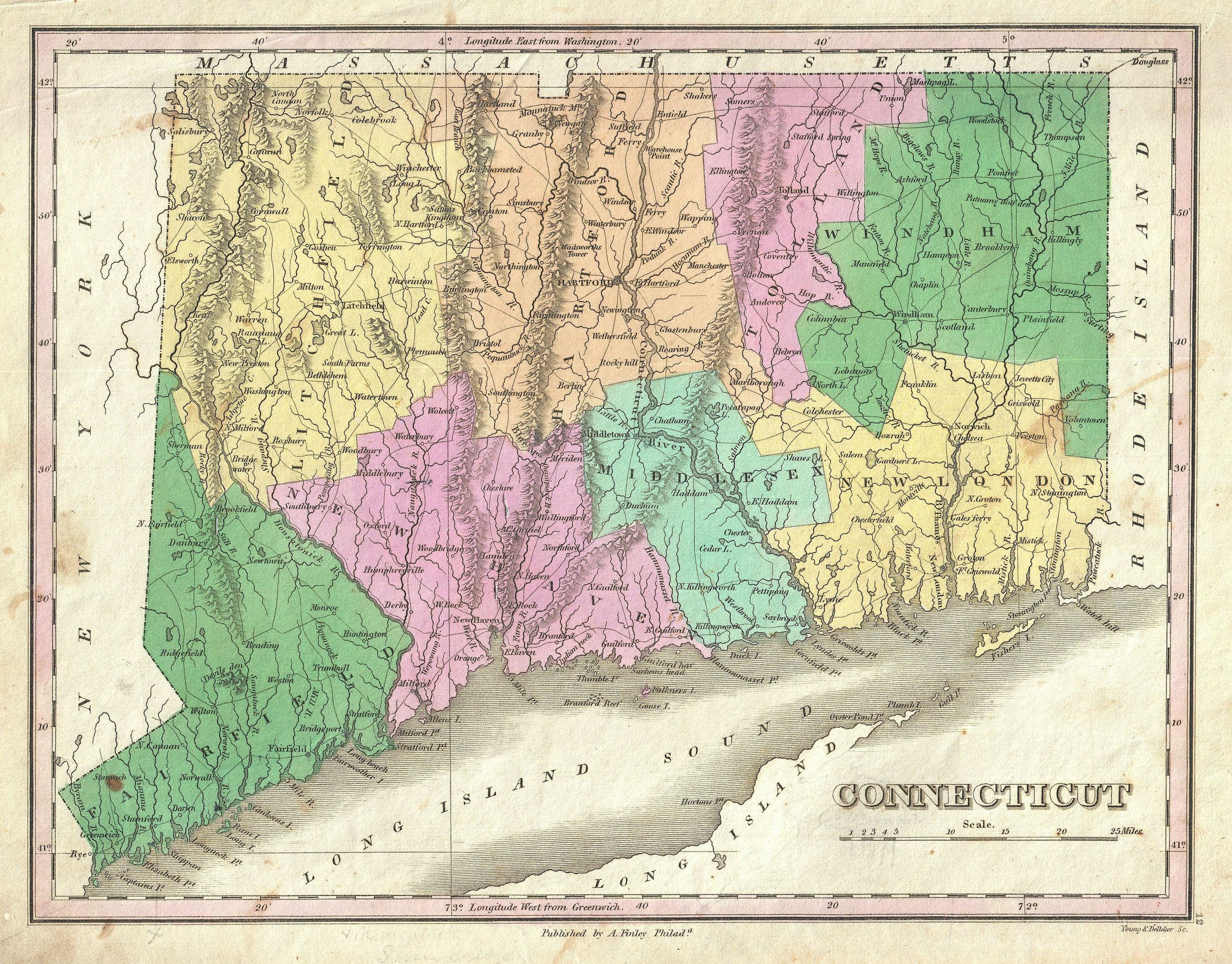map CT  Connecticut-finley-1827