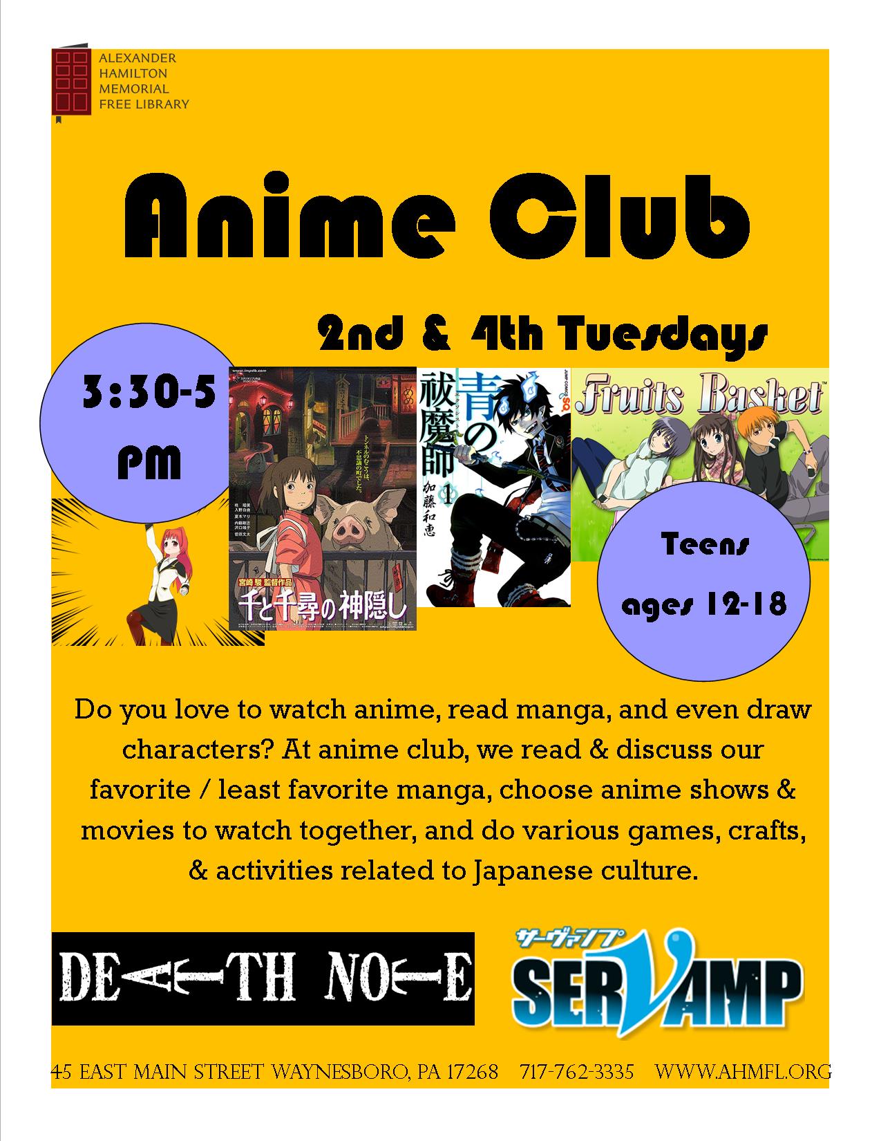 Anime Club — Alexander Hamilton Memorial Free Library