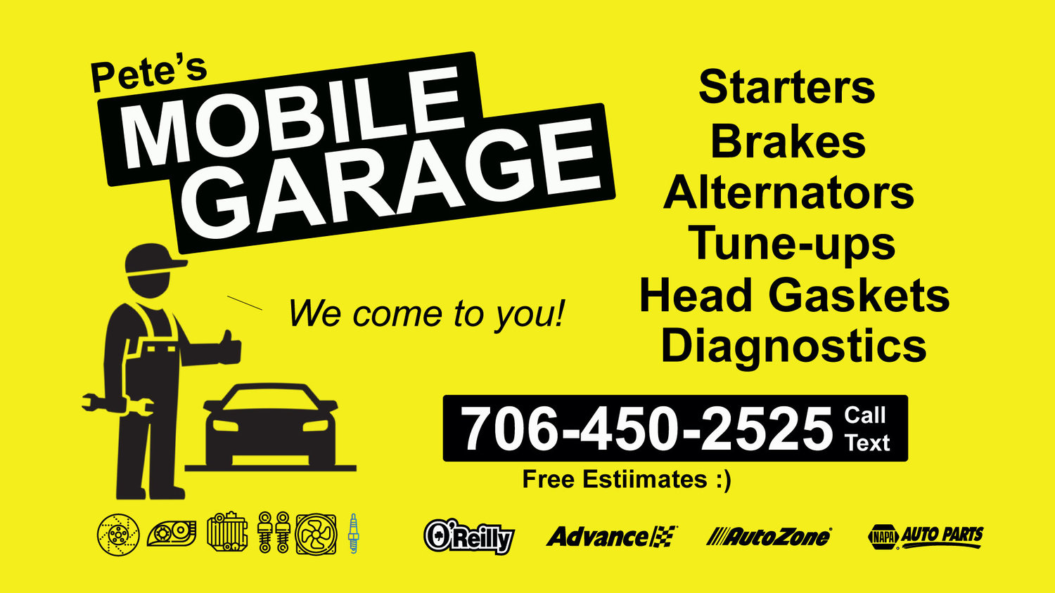 Pete's Mobile Mechanic We are a mobile auto repair service in Athens, GA.  We fix your car or truck at the place of your choice. Brakes, shocks,  radiators, alternators, starters, diagnostics and