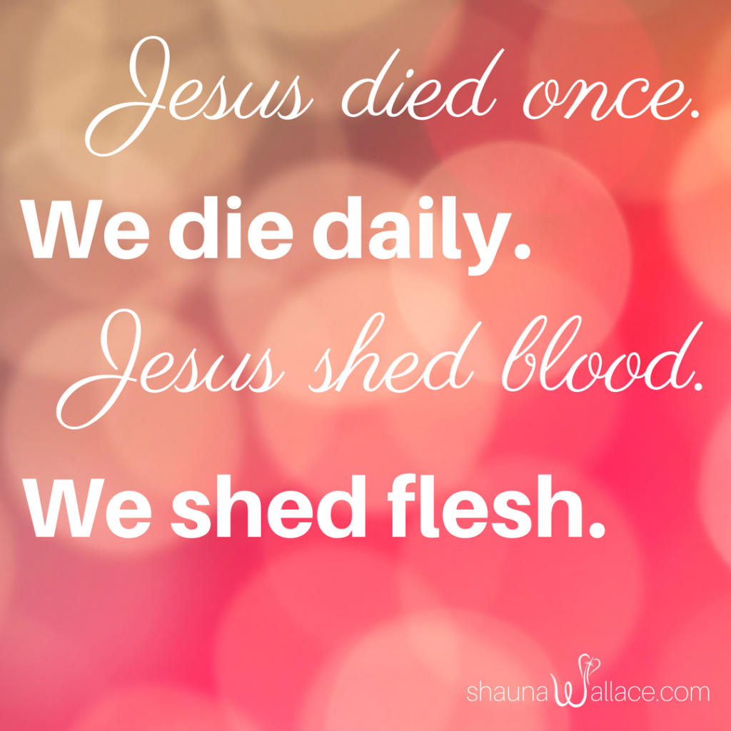 Jesus died once. We die daily. Jesus shed blood. We shed flesh.