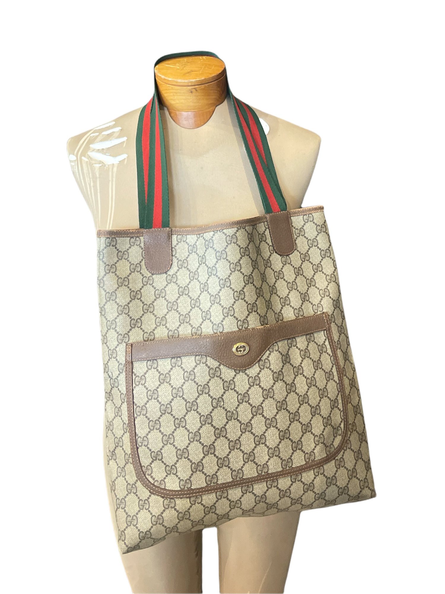 Authentic Vintage Gucci Brown PVC Leather & Canvas Tote Bag — Star Struck  Vintage
